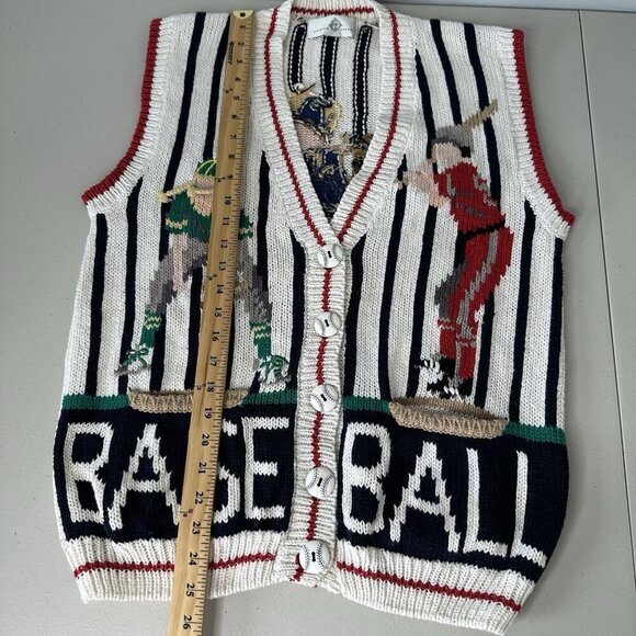 Vintage Design Options Knit Ugly Sweater Vest Small Baseball Players - Picture 8 of 10